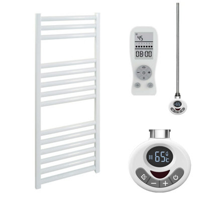 SolAire Heating Products Bray Thermostatic Electric Heated Towel Rail With TimerStraightWhiteW300 X H800 mm from B&Q