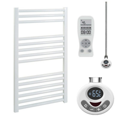 SolAire Heating Products Bray Thermostatic Electric Heated Towel Rail With TimerStraightWhiteW500 X H800 mm from B&Q