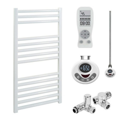 SolAire Heating Products Bray Dual Fuel Thermostatic Electric Heated Towel Rail With TimerStraightWhiteW400 X H800 mm from B&Q
