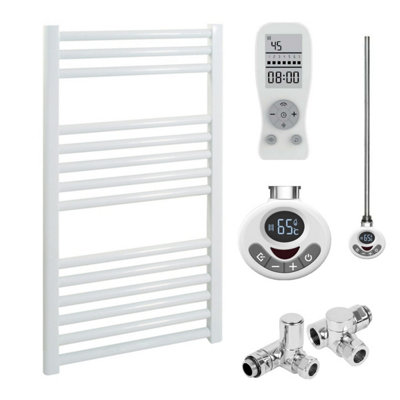 SolAire Heating Products Bray Dual Fuel Thermostatic Electric Heated Towel Rail With TimerStraightWhiteW500 X H800 mm from B&Q
