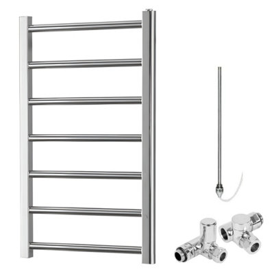 SolAire Heating Products Alpine Dual Fuel Heated Towel RailChromeW500 X H800 mm from B&Q