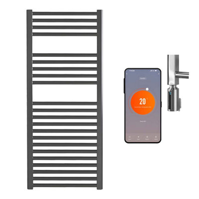 SolAire Heating Products Bray Wifi Electric Heated Towel Rail With ThermostatTimerStraightBlackW500 X H1200 mm from B&Q