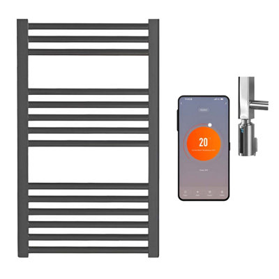 SolAire Heating Products Bray Wifi Electric Heated Towel Rail With ThermostatTimerStraightBlackW500 X H800 mm from B&Q