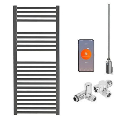 SolAire Heating Products Bray Wifi Dual Fuel Heated Towel Rail With ThermostatTimerStraightBlackW500 X H1200 mm from B&Q