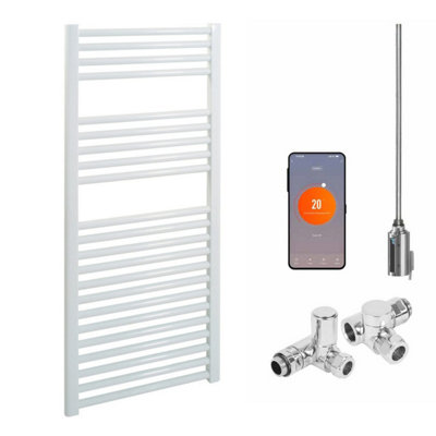 SolAire Heating Products Bray Wifi Dual Fuel Heated Towel Rail With ThermostatTimerStraightWhiteW500 X H1200 mm from B&Q