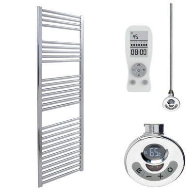SolAire Heating Products Bray Thermostatic Electric Heated Towel Rail With TimerStraightChromeW500 X H1400 mm from B&Q