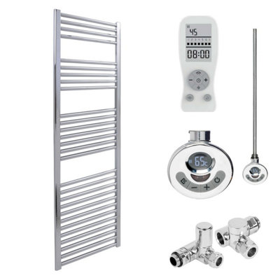 SolAire Heating Products Bray Dual Fuel Thermostatic Electric Heated Towel Rail With TimerStraightChromeW500 X H1400 mm from B&Q