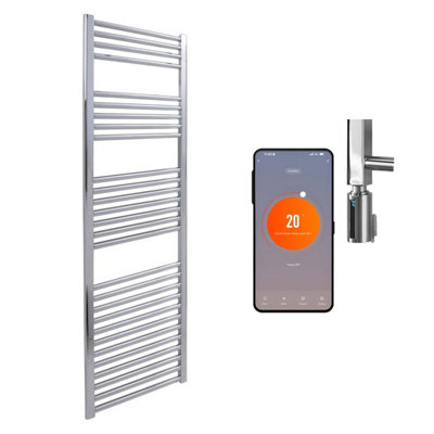 SolAire Heating Products Bray Wifi Electric Heated Towel Rail With ThermostatTimerStraightChromeW500 X H1400 mm from B&Q