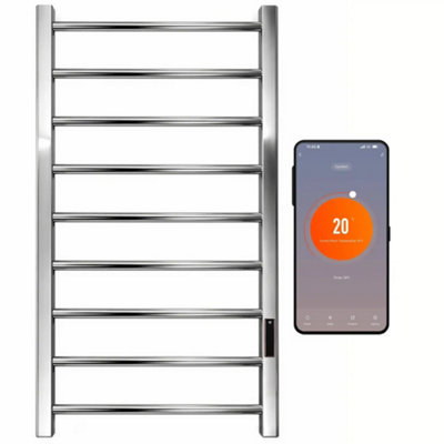 SolAire Heating Products Alpine Stainless Steel Wifi Dry Electric Towel Rail With ThermostatTimerPolishedW500 X H1200 mm from B&Q