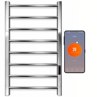 SolAire Heating Products Alpine Stainless Steel Wifi Dry Electric Towel Rail With ThermostatTimerPolishedW500 X H800 mm from B&Q