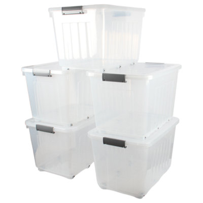 Jolie Max 72L Storage Boxes With Lid & Wheels. Stackable & Nestable  With Side Latching BucklesTransparent. 62 X 44.5 X 40.5 Cm from B&Q