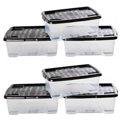 Storm Trading Group Pack Of 5 Strong Durable 30 Litre Curve Plastic Underbed Storage Boxes With Black Lids For Home & Office from B&Q