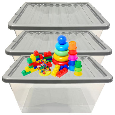 Storm Trading Group 3 X 62L Stackable Clear Plastic Storage Boxes With Silver Lids from B&Q