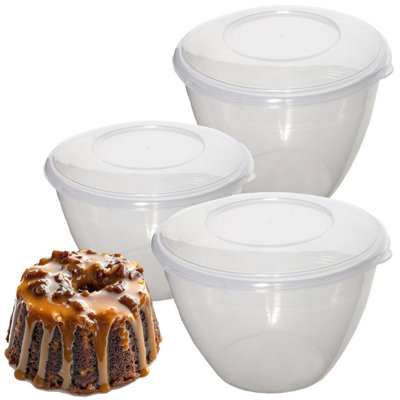 Storm Trading Group 1.2 Litre (Set Of 3) Clear Plastic Steam Pudding Bowls Space Saving With Sealable Clip On Lids from B&Q