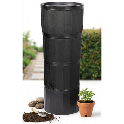 Storm Trading Group Black Xl 150L Oak Wood Effect Water Butt With StandTapRain Diverter & Lid from B&Q
