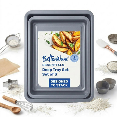 Storm Trading Group Set Of 3 (1 X 351 X 31 & 1 X 28Cm) Essential Deep 0.29 Non-Stick Baking Tray Set from B&Q