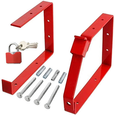 Spares2Go Universal Lockable Wall Ladder Rack Brackets And Padlock Set (Red) from B&Q