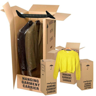 Storm Trading Group 5 Tall Wardrobe Boxes Removal Garment Carriers Strong Double Wall Cardboard For Moving Clothes & Garments from B&Q