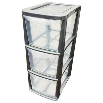 B&Q -  Silver 3 Drawer Storage Tower Unit With Clear Spacious Drawers