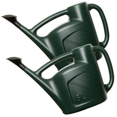 STORM TRADING GROUP 2 X Green 6 Litre Garden Watering Cans With A Detachable Rose Head Sprinkler & Durable Handles
