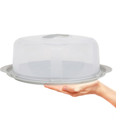B&Q -  Clear Plastic Round Cake Box Storage Container With Lid & Carry Handles