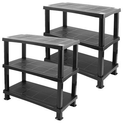 Storm Trading Group 2 X Multipurpose 3 Tier Strong Black Plastic Shelving Units Racking Shelf For Storage from B&Q