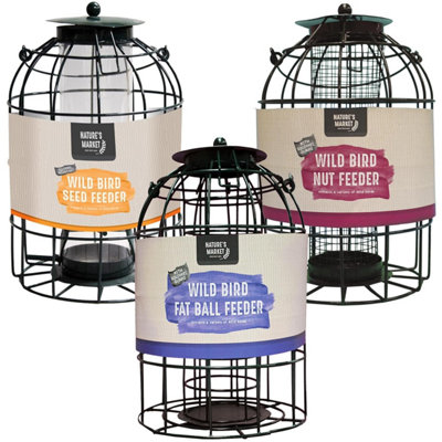 Squirrel & Bird Feeders Fat BallNut & Seed Feeder With Cage Metal Hanging Weather Resistant Safe Guard Wildlife Birds For from B&Q