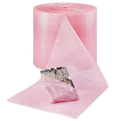 Pluto Packaging 500mm X 100M Pink Anti Static Bubble Wrap Roll For Packing Shipping & Storage