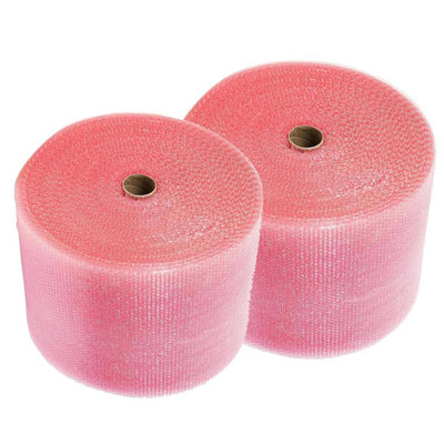 Pluto Packaging 2 X 500mm X 100M Pink Anti Static Bubble Wrap Rolls For Packing Shipping & Storage