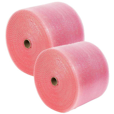 Pluto Packaging 3 X 500mm X 100M Pink Anti Static Bubble Wrap Rolls For Packing Shipping & Storage