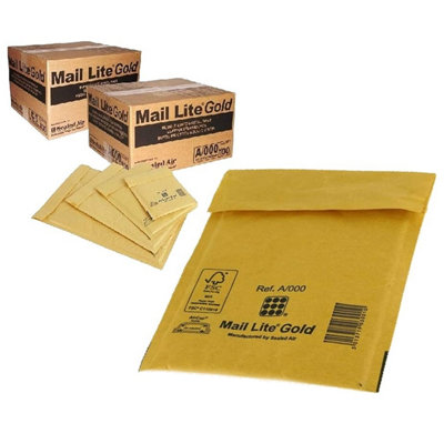 Pluto Packaging 100 X A/000 (110X160mm) Gold Mail Lite Thick Bubble Lined Protective Postal Mailing Shipping Envelopes from B&Q