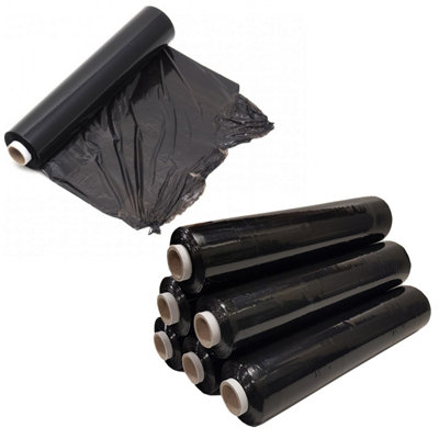 Pluto Packaging 12 X Strong Black 400mm Water & Moisture Proof Pallet Shrink Wrap Easy To Use Cling Film Rolls from B&Q