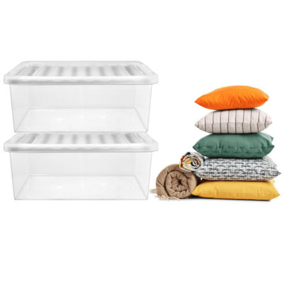 Pluto Packaging 1 X 32 Litre Clear Plastic Underbed Storage Container With Lid Ideal For Home & Office Use from B&Q