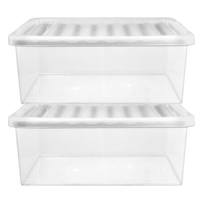 Pluto Packaging 2 X 32 Litre Clear Plastic Underbed Storage Containers With Lids Ideal For Home & Office Use from B&Q