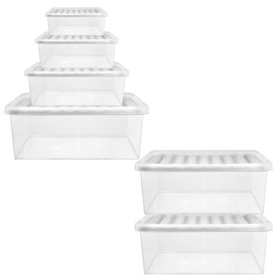 Pluto Packaging 3 X 32 Litre Clear Plastic Underbed Storage Containers With Lids Ideal For Home & Office Use from B&Q