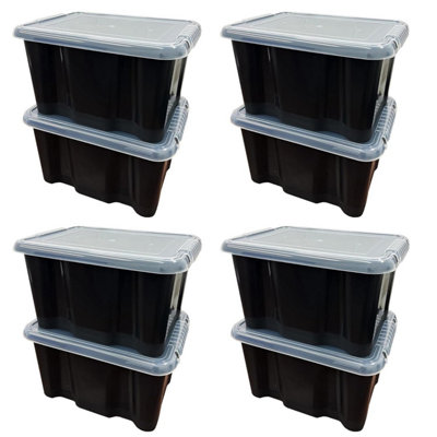 Pluto Packaging 5 X Black 24L Home Office Stackable Nestable Storage Containers With Transparent Lids from B&Q