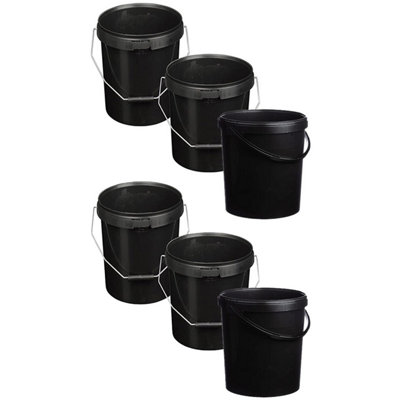 Pluto Packaging 10 X 10 Litre Hard Wearing Strong Black Plastic Buckets With Tamper Evident Lids & Handle from B&Q