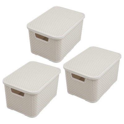 Pluto Packaging 4 X Cream Rattan Wicker Effect Home Office Storage Baskets With Lids Ideal For Living Rooms from B&Q