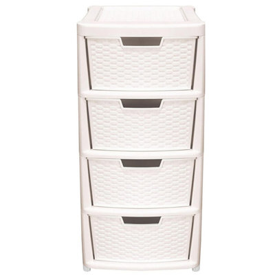 Pluto Packaging 1 X Large Cream Spacious Rattan 4 Drawer Stylish Plastic Modular Storage Tower Unit For Home & Offices from B&Q