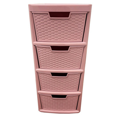 Pluto Packaging 1 X Large Pink Spacious Rattan 4 Drawer Stylish Plastic Modular Storage Tower Unit For Home & Offices from B&Q