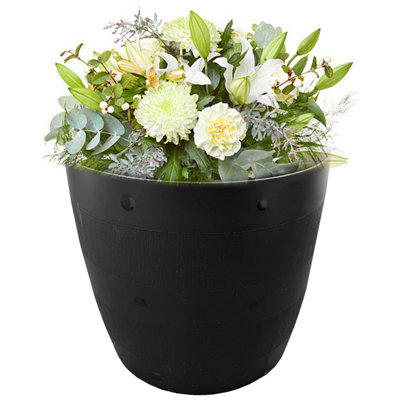 B&Q -  Round Black Barrel Flower Plant Pot Ideal For Herbs Vegetables & Gardening