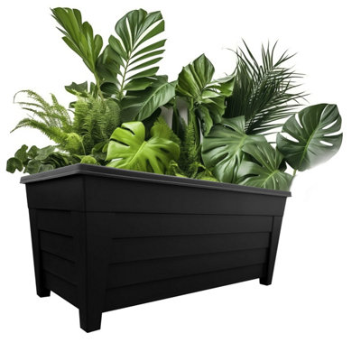 Pluto Packaging 1 X Long Black 55Cm Grosvenor Trough Flower Planter For Home Garden & Patios from B&Q