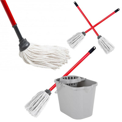 Pluto Packaging Super Absorbent Cotton Floor Mop Head With Handle & Bucket For Cleaning Hard Floors from B&Q
