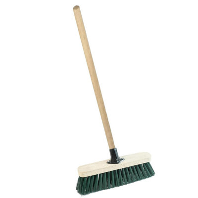 Pluto Packaging 1 X 12" Green Wooden Handle Strong Pvc Bristle Broom Perfect For Sweeping PatiosYardsGarages & Driveways from B&Q