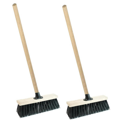 Pluto Packaging 2 X 13" Black Wooden Handle Strong Pvc Bristle Brooms Perfect For Sweeping PatiosYardsGarages & Driveways from B&Q
