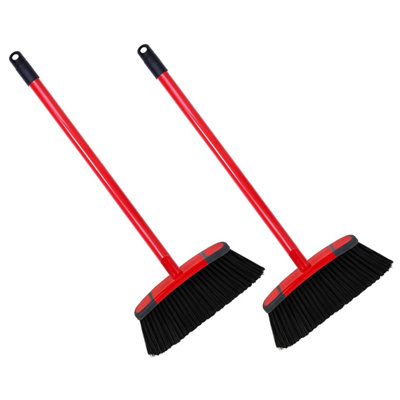 Pluto Packaging 2 X Red Hard Floor Long Handle Soft Brooms Ideal For All Indoor Rooms & Gardens from B&Q