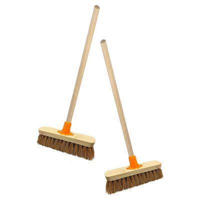 Pluto Packaging 2 X 10" Traditional Coco Wooden Indoor Outdoor Garage, Warehouse, Yard Sweeping Brush With Handle & Support Bracket Light