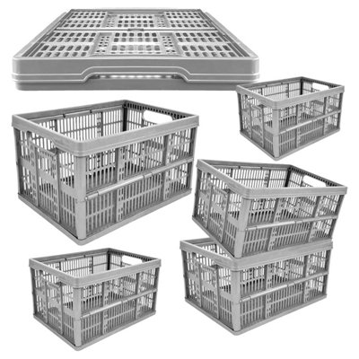 Pluto Packaging 5 X 32 Litre Multipurpose Foldable Stacking Crates Complete With Handles Perfect For Storage from B&Q