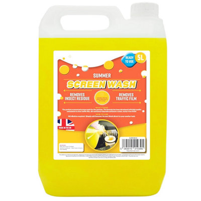 Pluto Packaging 1 X 5L Yellow Summer Screen Wash Removes Insect Residue & Traffic Film from B&Q