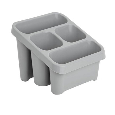 Pluto Packaging 1 X Grey Plastic 4 Compartment Caddy Holder High Grade Sink Tidy Cutlery Drainer Ideal For Kitchens from B&Q